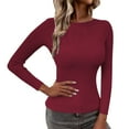 thumbnail image 1 of MESSUEN Crew Neck Sweater for Women Ribbed Long Sleeve Tops for Women Pull Over Sweaters Womens Top Sweater for Women Light Sweater Womens Blouses Dressy Casual Wine L, 1 of 4