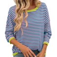thumbnail image 1 of MESSUEN Crew Neck Sweater for Women Striped Sweater Long Sleeve Sweaters for Women's Summer Blouses Tops for Women Sweater Top Women's T Shirts Pink S, 1 of 7