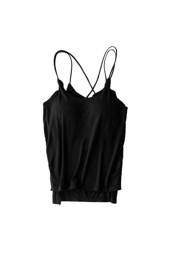 Criss Cross Halter Top Halter Tops for Women with Built in Bra V-neck Crop Back with Chest Pad One Tank Sling Fashion Tops for Women Basic Tops for Women Black M