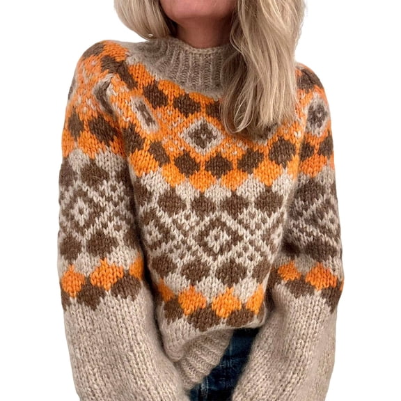 MESSUEN Fair Isle Sweater Women Christmas Sweaters for Women Winter Sweaters for Women Cute Sweaters for Women Winter Sweater Cute Long Sleeve Top Yellow L