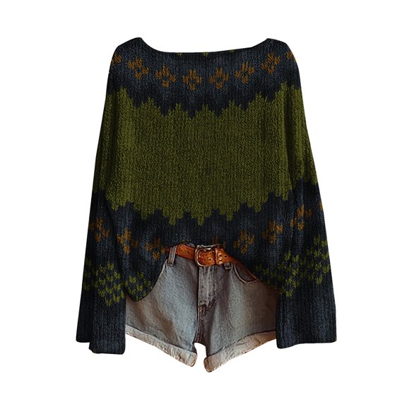 MESSUEN Fair Isle Sweater Women Christmas Sweaters for Women Winter Sweaters for Women Sweaters Women Sweaters for Women Trendy Womens Fall Sweaters Blackish Green 3XL