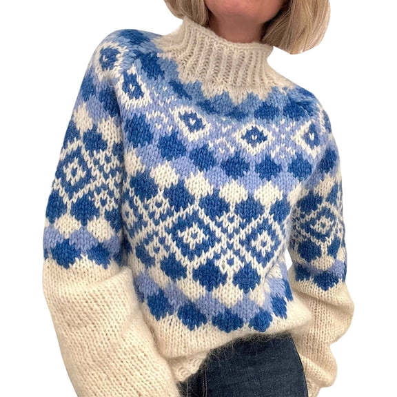 MESSUEN Fair Isle Sweater Women Christmas Sweaters for Women Winter Sweaters for Women's Winter Sweaters Womens Fall Tops Long Sleeve Casual Tops for Women Blue L