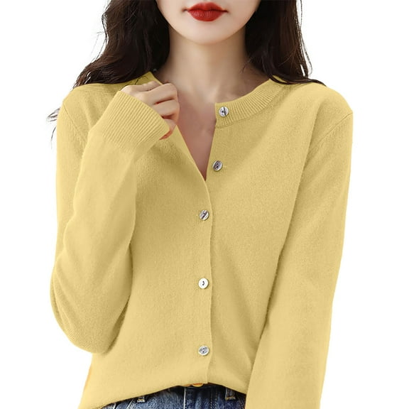 MESSUEN Fall Cardigans for Women Knitted Sweater Crew Neck Sweater for Women Womens Top Women's Casual Tank Tops Womens Basic Tank Top Cardigan Women Yellow XL