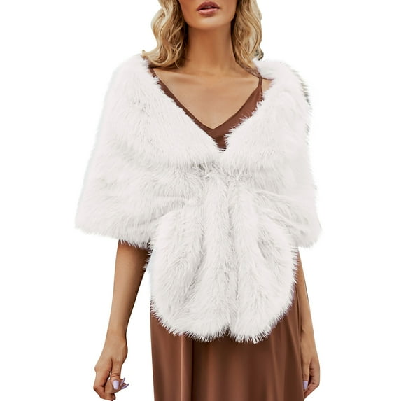 MESSUEN Faux Fur Shawl Wedding Shawl for Dress Cotton Scarf for Women's Shawl Womens Shawls Women Scarves White One Size