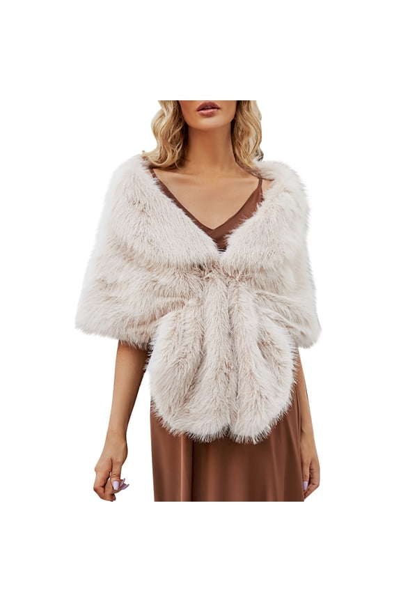 Faux Fur Shawl Wedding Shawl for Dress Womens Poncho Sweater Women Cape Winter Scarfs for Women Scarf Top Beige One Size