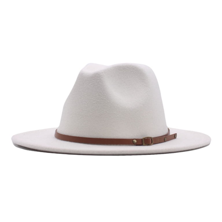 White Wool Hat with Belt Buckle Baberdicy Soft Panama Hat, Women main image 3