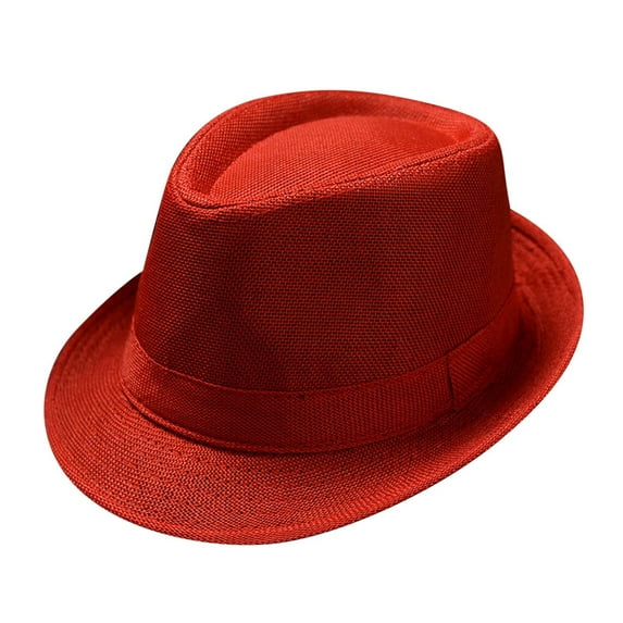 MESSUEN Fedoras for Men Top Hats for Men Dress Hats for Men and Women Jazz Hat Soild British Sun Hat Travel Sun Hat Mens Fedora Hats Men Sun Hat Watermelon Red One Size