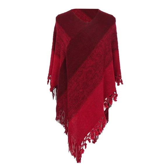 MESSUEN Fringe Shawl Knitted Shawl Long Scarves for Women Cape Womens Cape Women's Winter Scarves Womens Ponchos Red One Size