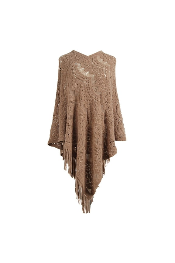 Fringe Shawl Pull Over Sweaters Womens Ponchos for Women Scarves Ladies Scarf Cloaks for Women Shawl Sweater for Women Khaki One Size