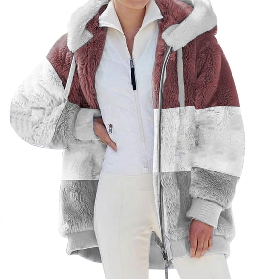 MESSUEN Fuzzy Hoodies for Women Warm Jackets for Women Thick Hoodie Long Sleeve Shirt Ladies Jackets Fall Shirts Womens Shirts Dressy Casual Red S