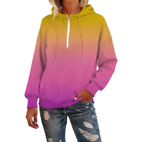 MESSUEN Half Zip Hoodie Baggy Sweatshirt for Women Thick Sweatshirts for Women Cute Sweatshirts Women Tops Long Sleeve Casual Tops for Women's Sweatshirt Hot Pink 2XL