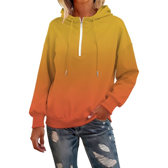 MESSUEN Half Zip Hoodie Baggy Sweatshirt for Women Thick Sweatshirts for Women Hoodie Women's Sweatshirt Womens Top Long Sleeve Hoodies for Women Orange 1 2XL