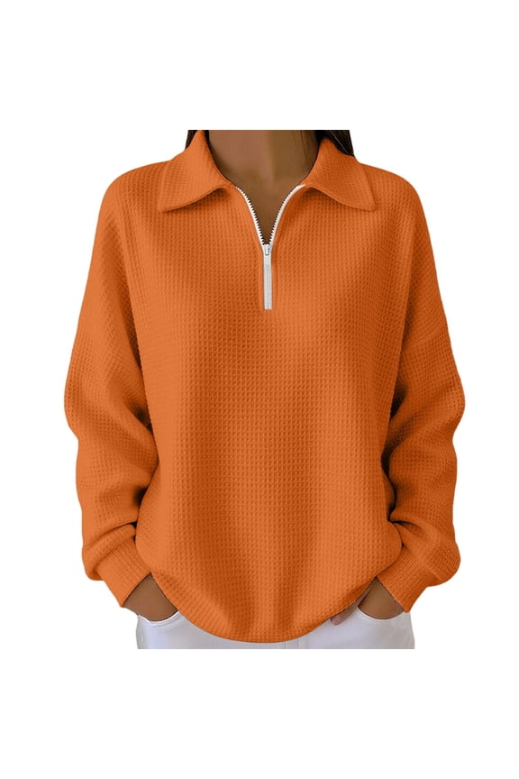 Half Zip Sweatshirt Women Thermal Long Sleeve Women Going Out Tops for Women Fall Shirt Longsleeve Tops Womens Top Long Sleeve Shirt Women Orange XL