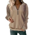 thumbnail image 1 of MESSUEN Half Zip Sweatshirt Women Warm Long Sleeve Shirts for Women Cable Knit Sweater Women Sleeveless Summer Tops for Women Blouses Summer Dressy Tops Women Top Khaki XL, 1 of 4