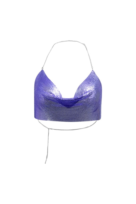 Halter Bra Sequin Tank Top Cowl Neck Crop Sequin Vest Crop with Deep V Neck Glitter Bra Belly Dance Festival Club Clothing Women’s Blouses Casual Tops for Women Purple One Size