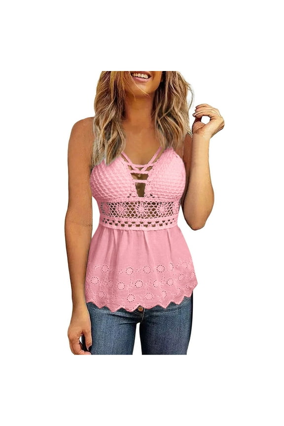 Halter Neck Tops for Women Peplum Top Halter Peplum Cool V Neck Solid Breathable Vest Hollow Open Back Halter Tie Camisole Tops Casual Tops for Women Ladies Blouses Pink M