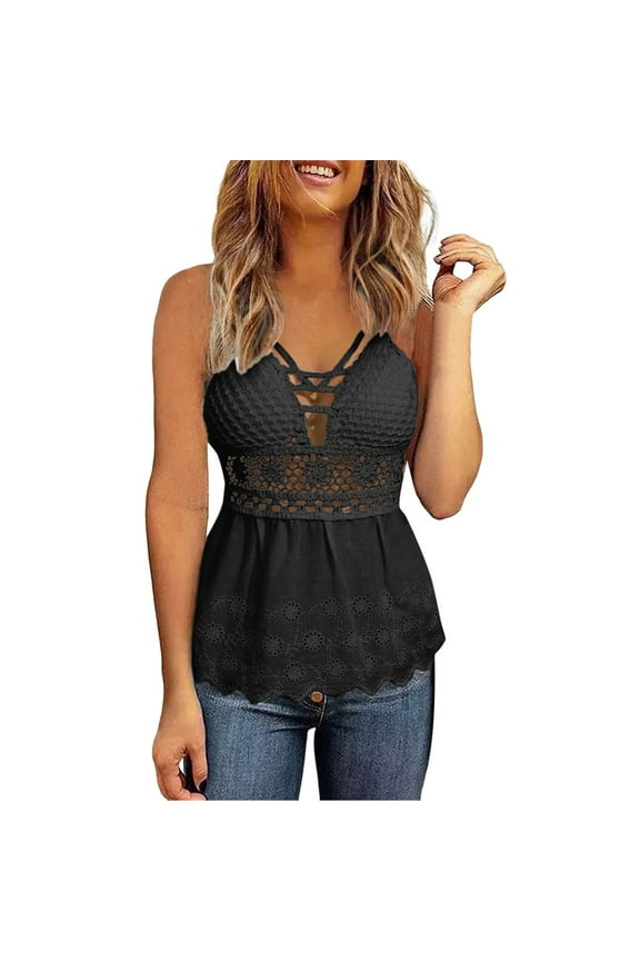 Halter Neck Tops for Women Peplum Top Halter Peplum Cool V Neck Solid Breathable Vest Hollow Open Back Halter Tie Camisole Women Casual Tops Women's Blouses Dressy Casual Black L