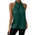 thumbnail image 1 of MESSUEN Halter Tank Front Tie Tops for Women Halter Cutout Satin Tank Womens Blouses Casual Women's Fashion Green 3 XL, 1 of 5