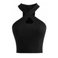 thumbnail image 1 of MESSUEN Halter Tank Top Criss Cross Halter Top Halter Crop Vest Crop Halter Strappy Tank Topsfemale Knitted Off Shoulder Crop for Women Tops Casual Womens Tops Summer Black One Size, 1 of 5