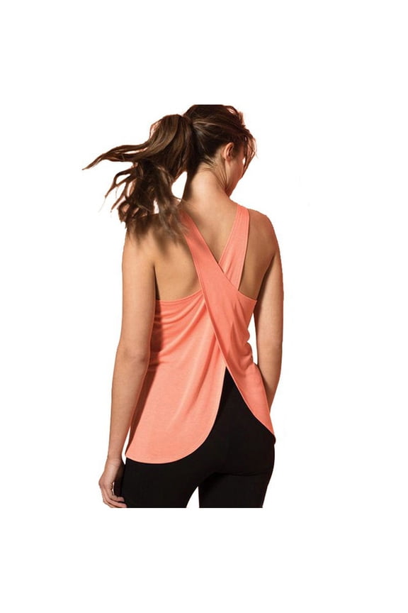 Halter Top Open Back Workout Tops for Women Crew Neck Muscle Casual Cross Back Yoga Shirt Back Workout Sports Vest Top Women's Summer Blouses Women Blouses Dressy Casual Pink L