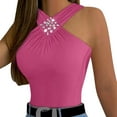 thumbnail image 1 of MESSUEN Halter Tops Criss Cross Halter Top Halter Crop Women Racer Back Tank Top for Women Padded Ribbed Long Tank Basic Tops Dressy Summer Tops for Women Womens Tops Dressy Hot Pink S, 1 of 6
