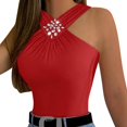 thumbnail image 1 of MESSUEN Halter Tops Criss Cross Halter Top Halter Crop Women Racer Back Tank Top for Women Padded Ribbed Long Tank Basic Tops Dressy Summer Tops for Women Womens Blouses Summer Red L, 1 of 6