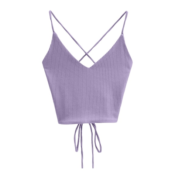 MESSUEN Halter Tops Tie Tops for Women Basic Womens Tank Tops New Crop Aesthetic Cute Halter Solid Camis Female Corset Tank Women Blouses Dressy Casual Blouses for Women Dressy Purple One Size