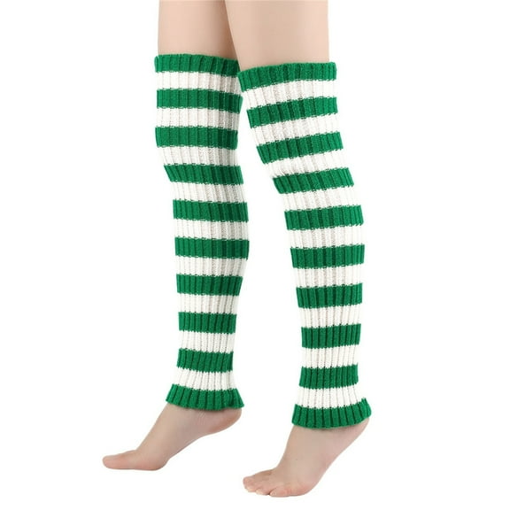MESSUEN Leg Warmers Striped Leg Warmers Knitted Leg Warmers for Women Leg Warmers Womens Socks Men's Socks Woman Socks Green One Size