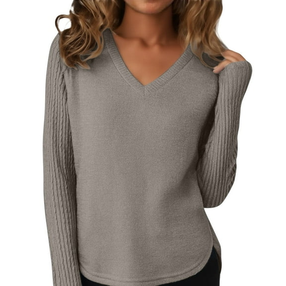 MESSUEN Lightweight Sweaters for Women Baggy Sweater V Neck Sweaters for Women's Shirts Women Sweaters Women's Winter Sweaters Thermal Shirts for Women Gray 2XL