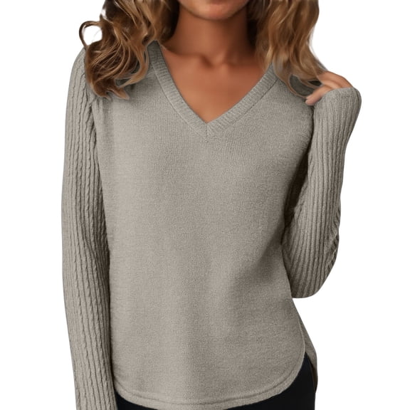 MESSUEN Lightweight Sweaters for Women Baggy Sweater V Neck Sweaters for Women Winter Sweater Woman Shirts Women Sweater Top Light Ash 2XL