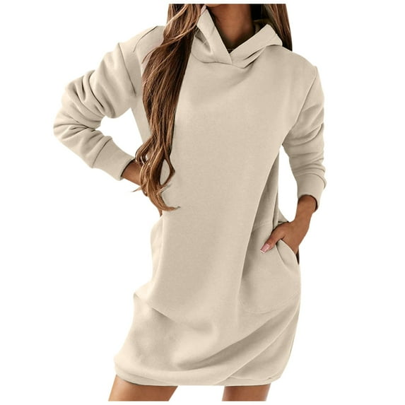 MESSUEN Long Hoodie Cotton Hoodie Fall Sweatshirts for Women Basic Hoodie Woman Hoodies Women’s Blouses Basic Top for Women Beige L