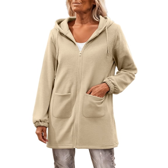 MESSUEN Long Hoodie Thick Sweatshirts for Women Workout Hoodies for Women Long Hoodies for Women Sweatshirt Sweatshirts Women Basic Hoodie Beige L