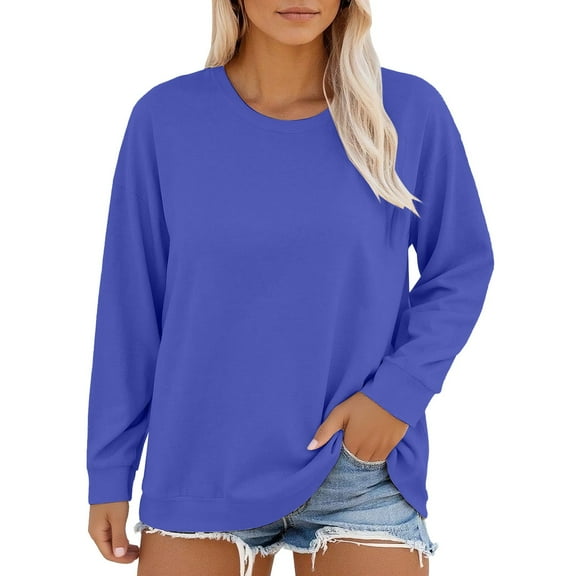 MESSUEN Long Sleeve Undershirt for Women Lightweight Sweatshirts for Women Plus Size Sweatshirt Womans Tops Cotton Sweatshirts for Women Shirts Women Sweatshirt Blue 1 2XL