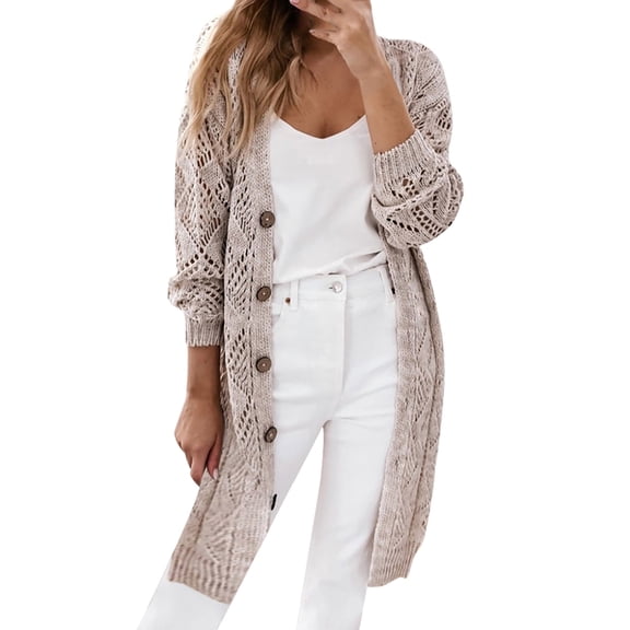 MESSUEN Long Sweater Cardigan Women Button Up Sweaters for Women Lightweight Sweaters for Women Basic Crop Top Womens Cardigans Casual Tops for Women Plus Size Cardigan for Women Khaki L