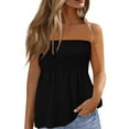 thumbnail image 1 of MESSUEN Long Tube Tops for Women Peplum Tops for Women Sleeveless Tshirts for Women Vacation Loose Holiday Shirt Pleated Stretch Vest Basic Crop Top Womens Blouses Black 2XL, 1 of 5