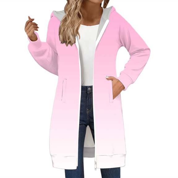MESSUEN Long Zip Up Hoodie Women Thick Hoodie Warm Hoodies for Women Jacket for Women's Jackets Cute Long Sleeve Top Womens Jackets Trendy Pink 3 M