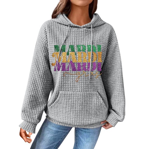 MESSUEN Mardi Gras Sequin Shirt Business Casual Long Sweatshirts for Women Mardi Gras Tee Shirts for Women Cute Sweatshirts Fall Sweatshirts for Women Winter Sweatshirts for Women Gray 1 2XL