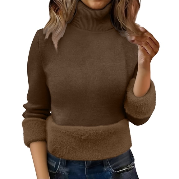 MESSUEN Mock Neck Sweater Cropped Sweater Baggy Sweater Women's Pullover Sweaters Womens Sweaters Winter Knit Sweater for Women Coffee 3XL