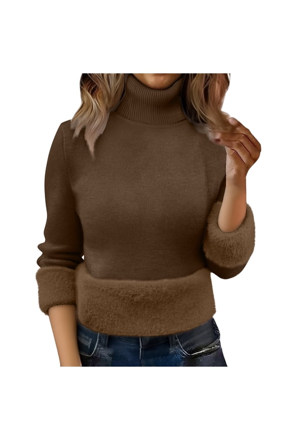 Mock Neck Sweater Cropped Sweater Baggy Sweater Women's Pullover Sweaters Womens Sweaters Winter Knit Sweater for Women Coffee 3XL