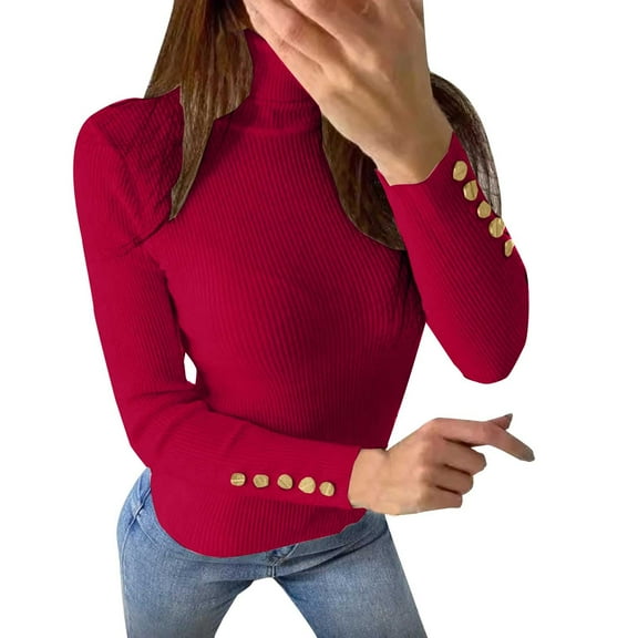 MESSUEN Mock Neck Sweater Long Sleeve Undershirt for Women Pull Over Sweaters Womens Ladies Tops Womens Basic Tee Shirts Women Winter Tops Women's Blouses Wine M