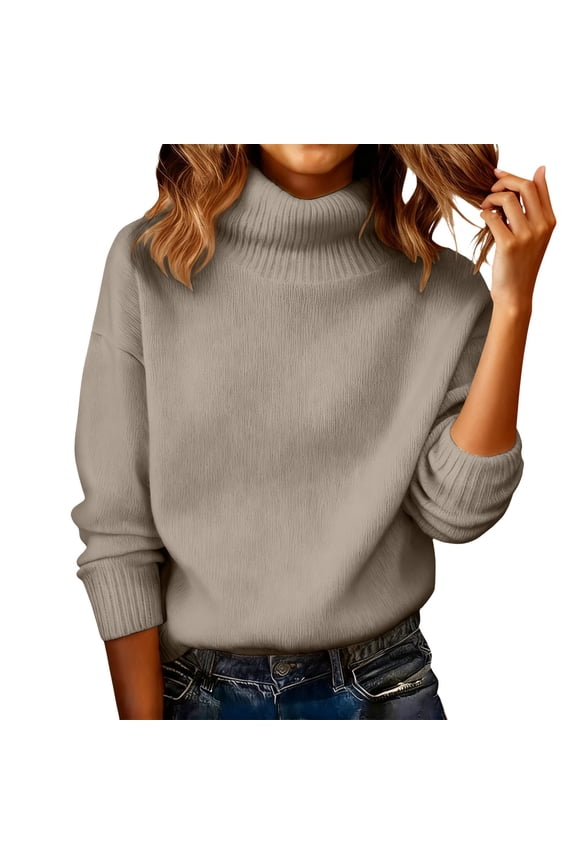 Mock Neck Sweater Pull Over Sweaters Womens Winter Sweaters for Women Womens Winter Sweater Sweaters for Women Winter Sweater Top Beige M