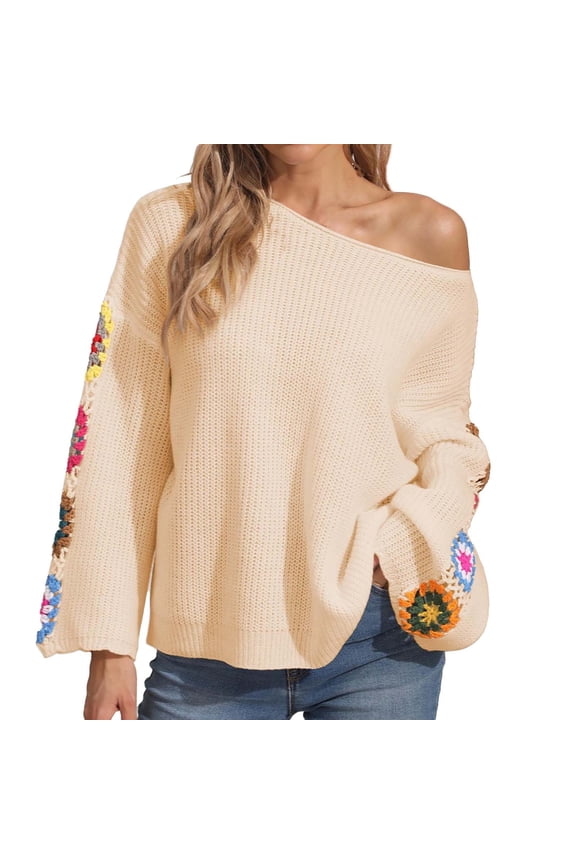 Off the Shoulder Sweater Mesh Sweater Knitted Sweater Tops for Women Light Sweater Casual Summer Tops for Women Womens Tops Summer Beige XL