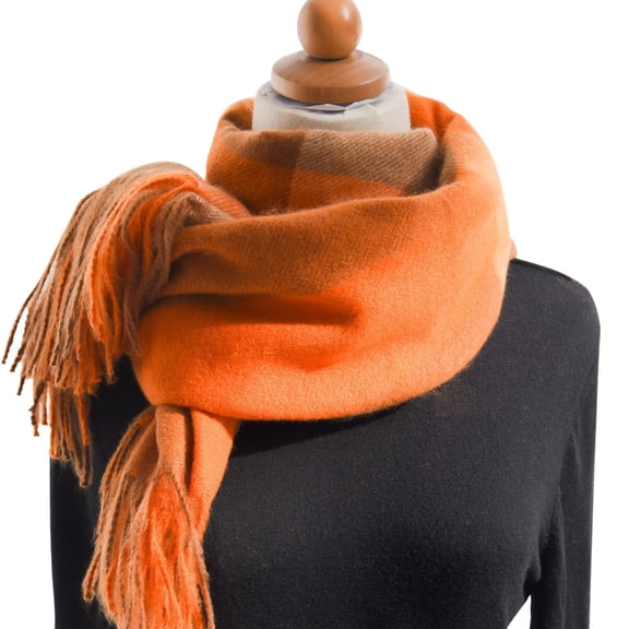 MESSUEN Plaid Scarf for Women Thick Scarf Long Scarves for Women Womens Poncho Sweater Knitted Scarf Womens Scarves Poncho Sweater Women Orange One Size