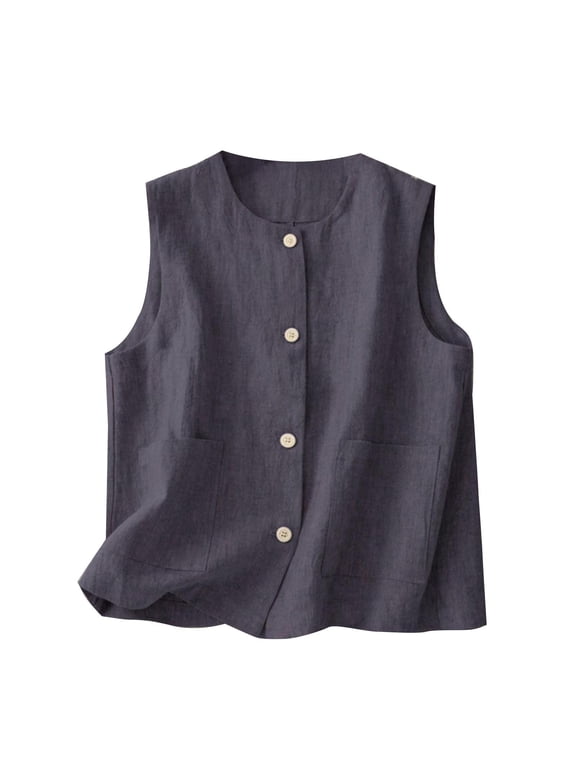 Plain Tshirt Linen Shirts for Women Basic Womens Tops Comfort Crop Top Basic Tees Casual Sleeveless Blouses for Women Casual Loose Fit Gray L
