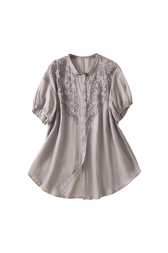 Pullover Loose Fit Linen Shirts for Women Going Out Beach Tops Business Casual Tops for Women Work Tops Summer Business Office Work Tops Baggy Shirts Gray L