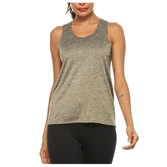 MESSUEN Racerback Tank Tops for Women Athletic Tank Tops Crew Neck Muscle O-neck Sports Vest Yoga Clothes Fitness Running Sports Top Womens Shirts Casual Ladies Tops and Blouses Khaki M