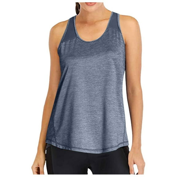 MESSUEN Racerback Tank Tops for Women Loose Fit Athletic Racerback Tank Tops for Women Crew Neck Muscle Mesh Racerback Tank Yoga Shirts Summer Tops for Women Tops Summer Navy L