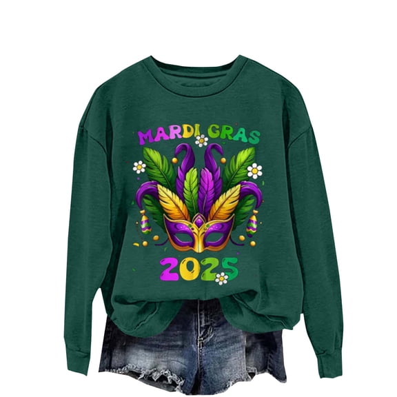 MESSUEN Sequin Shirt Sweatshirt for Women Womens Shirts Ladies Tops Blouses for Women Dressy Casual Mardi Gras Shirt Basic Tops Army Green 2XL