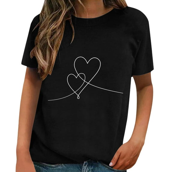MESSUEN Short Sleeve Shirts for Women Valentines Day Gifts Love Heart Printed Tshirt Cute Fall Top Ladies Long Sleeve Tops Sweater Short Sleeve Women Womens Short Sleeve Sweater Tops Black L