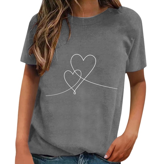 MESSUEN Short Sleeve Shirts for Women Valentines Day Gifts Love Heart Printed Tshirt Cute Fall Top Sweater Short Sleeve Women Fall Shirts Short Sleeve Sweaters Gray XL